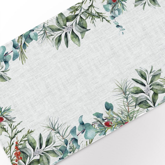 Table runner, Eucalyptus Wreath,  100% linen, linen table runner, Eucalyptus print, table decor, housewarming gift