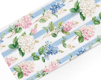 Linen Table Runner, "Hydrangea Blossom" , French Country Decor, 100% European Linen, Handmade