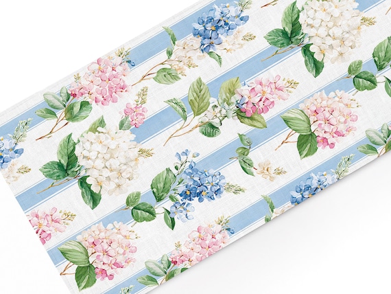 Linen Table Runner, "Hydrangea Blossom" , French Country Decor, 100% European Linen, Handmade