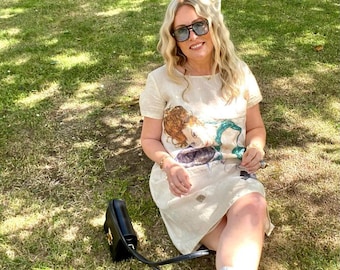Egon Schiele Print Linen Dress, Sleeveless Pocket Dress, Handmade