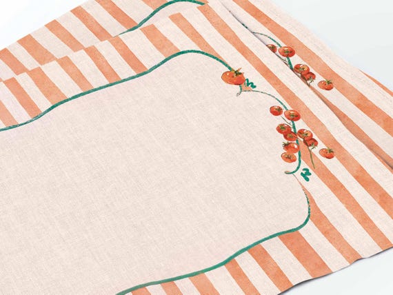Tomato Stripes Linen Placemat – Rustic Farmhouse Table Decor, Summer Kitchen Textiles