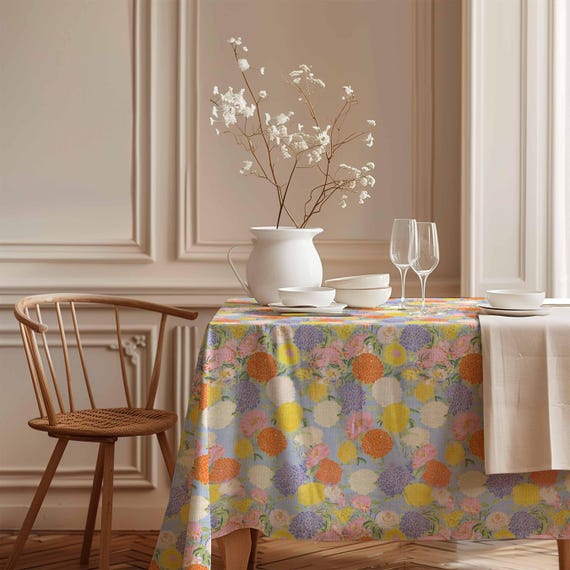 Tablecloth, Aster and Dahlia, 100% linen, farmhouse decor, rectangle tablecloth, rustic decor