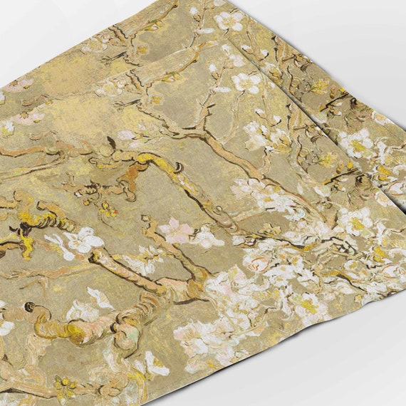 Placemats set (4 or 6), Almond Blossom, Vincent van Gogh, linen placemats, 100% linen, Gold linen placemats, Europe