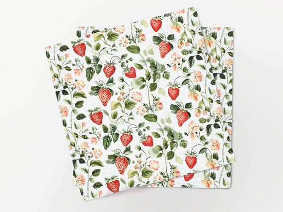 Napkins set, Strawberry Breakfast, 100% linen