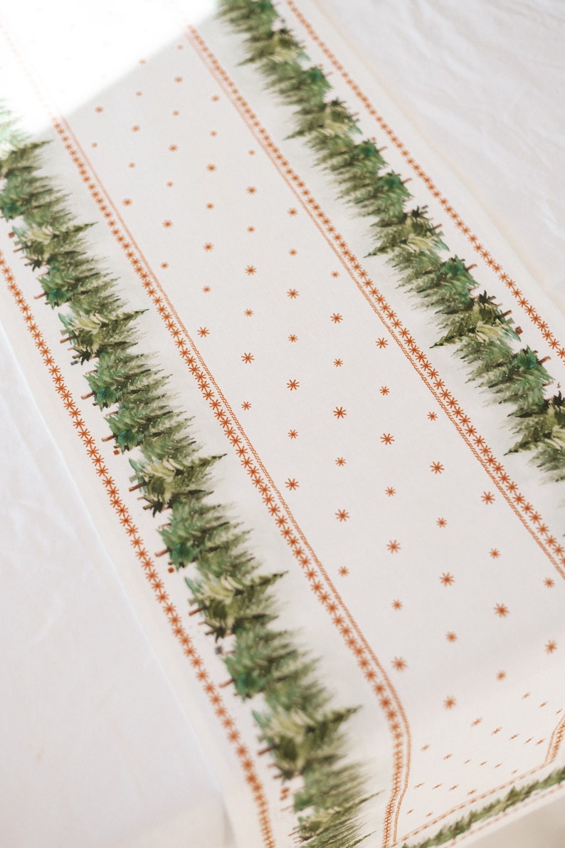 Table runner, Ethno-Festive Fir, Christmas table top, Christmas decor, Holiday table linens, 100% linen, linen table runner image 8