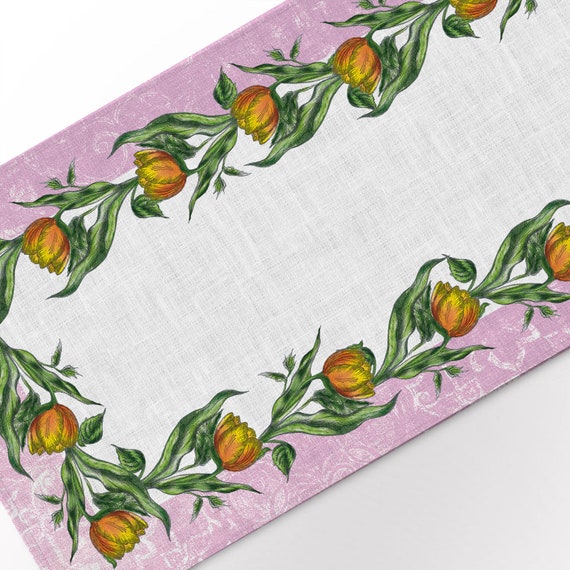 Table runner, Spring-blooming, linen table runner, custom size, 100% linen, hand made table runner, Easter table top