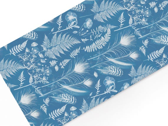 Linen Table Runner, Anna Atkins, Botanical Cyanotype Prints, 100% European Linen, Handmade