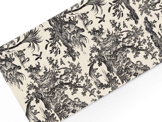 Linen Table Runner, Toile de Jouy, Jean-Baptiste Marie Huet, Black Edition, 100% Linen