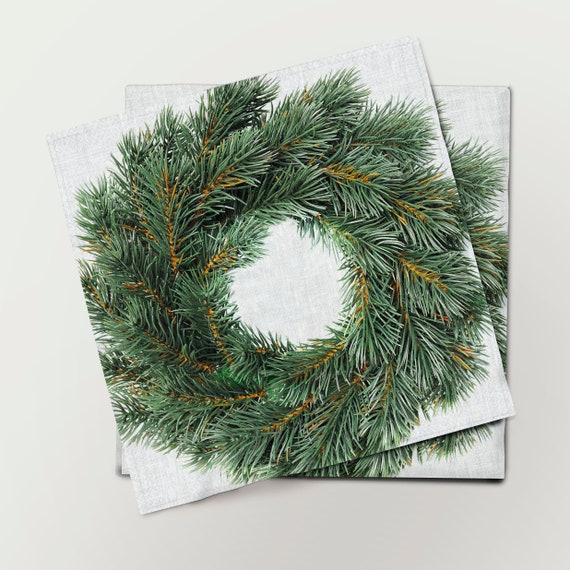 Napkins set, Spruce Branches Wreath, Prints on linen, Christmas decor, Christmas gift, cloth napkins, 100% linen,Holiday napkins