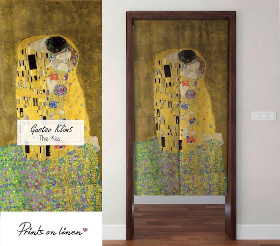 Linen curtains, Noren curtain, Gustav Klimt, The Kiss, linen curtains, door curtain, 100% linen, panel curtain, closet cover