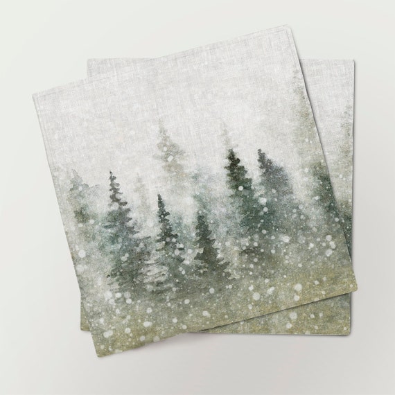 Napkins set, Magical Christmas landscape, Watercolor Christmas, linen napkins, 100% linen, Christmas napkins