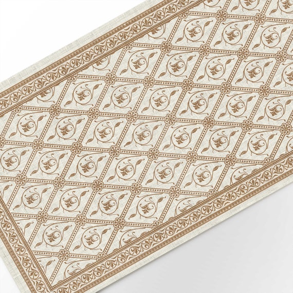 Table runner, Luxe Rhombus, Antique, linen table runner, light beige color, custom length, 100% linen, vintage pattern, Europe