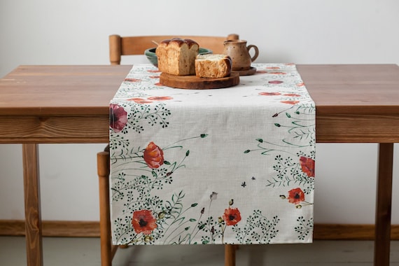 Table runner, red poppies, housewarming gift, easter table runner, housewarming, farmhouse runner, table decor, linen, table cloth