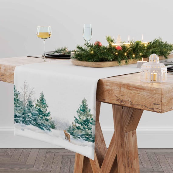Table runner, Fox of the Snowy Woods, Christmas decorations, custom size, Christmas gift, housewarming gift, table topper, linens