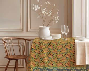 Linen Tablecloth "Squirrel", Maurice Pillard Verneuil Art, Vintage pattern, 100% Linen, Autumn Home Decor
