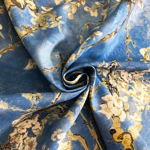 Denim Blue, Vincent van Gogh, Almond Blossom, Linen fabric, Fabric by yard, fabric by meters, 100% linen, wholesale, crafting fabric