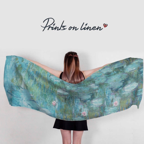 Scarf, Linen scarf, Claude Monet, linen women scarf, 100% linen