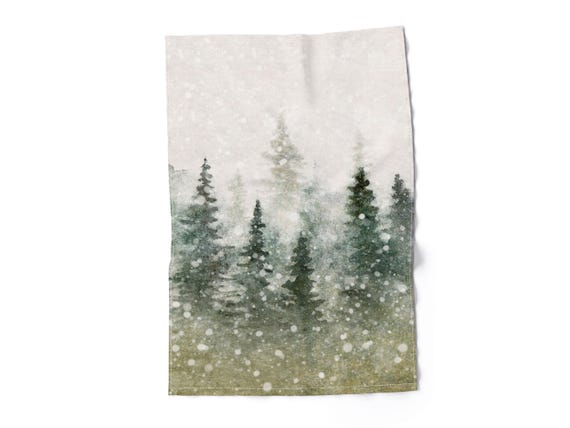 Kitchen towel, Magical Christmas landscape, Watercolor Christmas, linen towel, 100% linen, Christmas towel