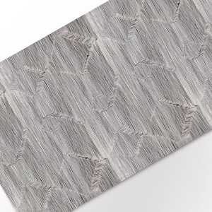 Puede incluir: Patrón abstracto en blanco y negro con un aspecto texturizado y tejido. El patrón está formado por formas geométricas repetitivas.