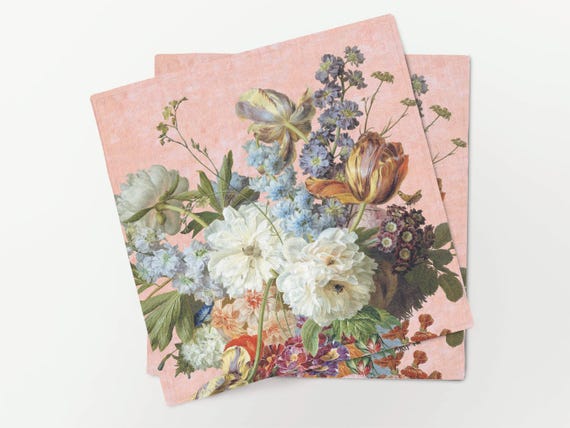Floral Linen Napkins, Gerard van Spaendonck Still Life, Pink Edition, 100% linen