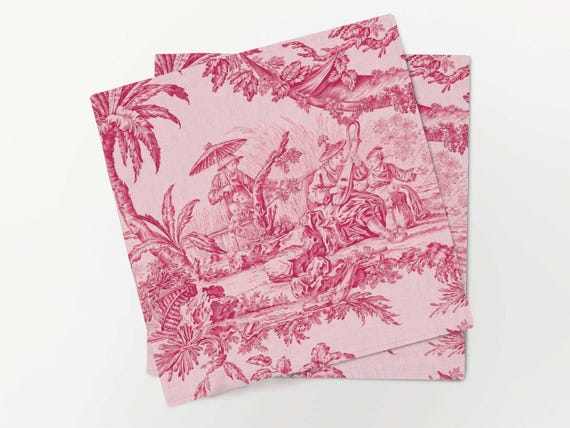 Napkins set, Pink Toile de Jouy, 100% linen, napkin cloth, fabric napkins