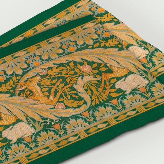 Linen placemats, Deer and Rabbits, Rabbit placemats, 100% linen, Vintage Art Nouveau collection