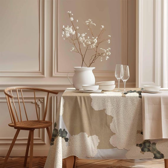 Linen tablecloth, Spring Blossoms by Kamisaka Sekka, 1866-1942, 100% linen fabric