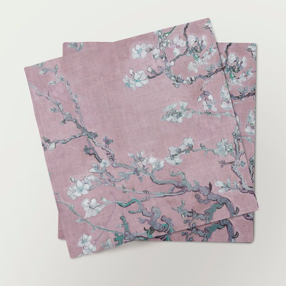 Linen napkins, Almond Blossom, Pink Edition, Vincent van Gogh, 100% linen, napkins pattern, hand made napkins by Linenislove