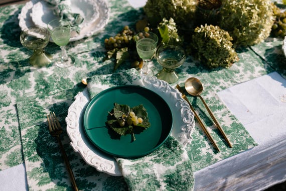 Placemats set, Forest Serenity, toile de jouy, linen placemats, linen placemats, 100% linen fabric