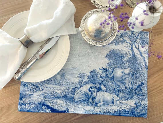 Placemats set, Plaque with Elijah Fed by Ravens, anonymous, 1658, fabric placemats, toile placemats