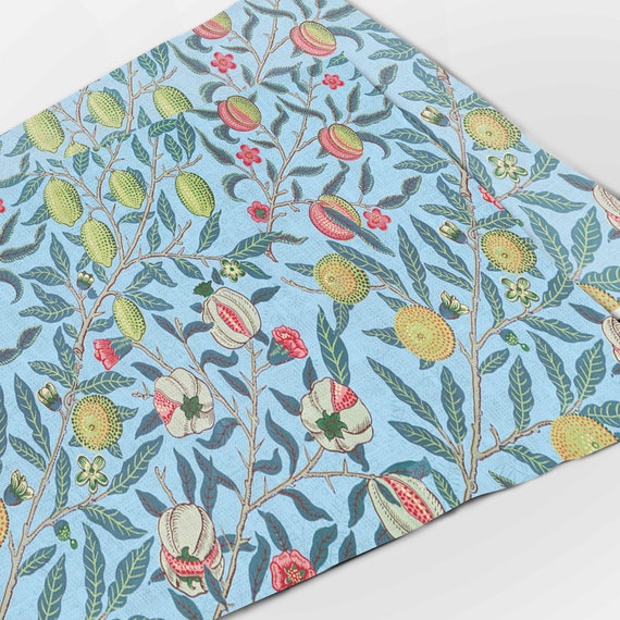 Placemats set (4 or 6), William Morris, Four Fruits, 100% linen, linen placemats, fabric placemats, blue linen placemats, wholesale