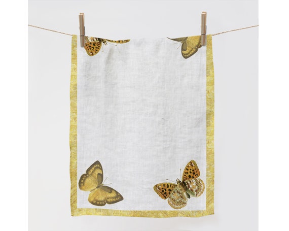 Dish towel, Butterflies, tea towel, linen towel, 100% linen, kitchen towel, custom towel, linen towel fabric, personalized towel