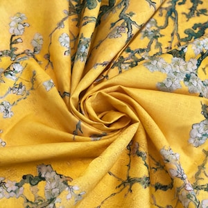 Van Gogh, Almond Blossom, Amber, Linen fabric, Fabric by yard, fabric by meters, 100% linen, wholesale, crafting fabric, fabric pattern