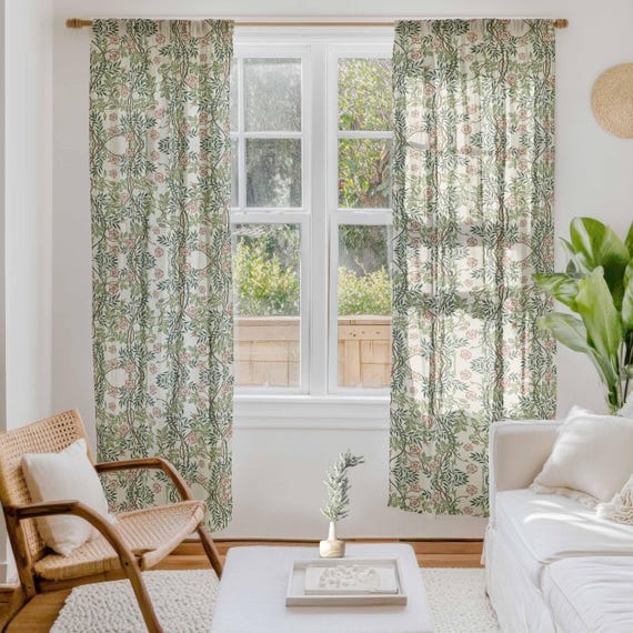 Linen curtains, William Morris, Sweet Briar, Curtains for living room, 100% linen, rod pocket, Custom curtains, window curtains