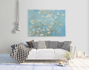 Tapiz de lino, flor de almendro de Van Gogh, arte de pared bohemio