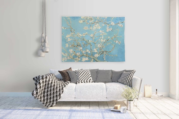 Wall tapestry, Van Gogh, Almond blossom, 100% linen, wall decor, studio decor, wall art, boho tapestry, hand made in Lithuania