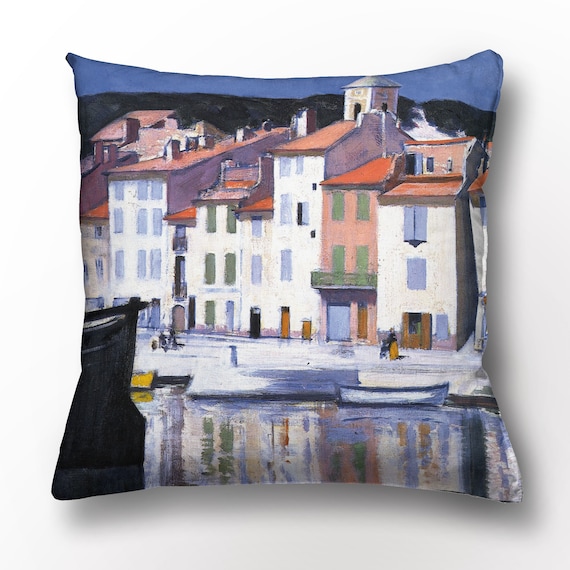 Francis Cadell, Cushion cover, The Harbour, Cassis vintage pillow, 100% linen, linen pillow, Francis Cadell art, studio decor, organic linen