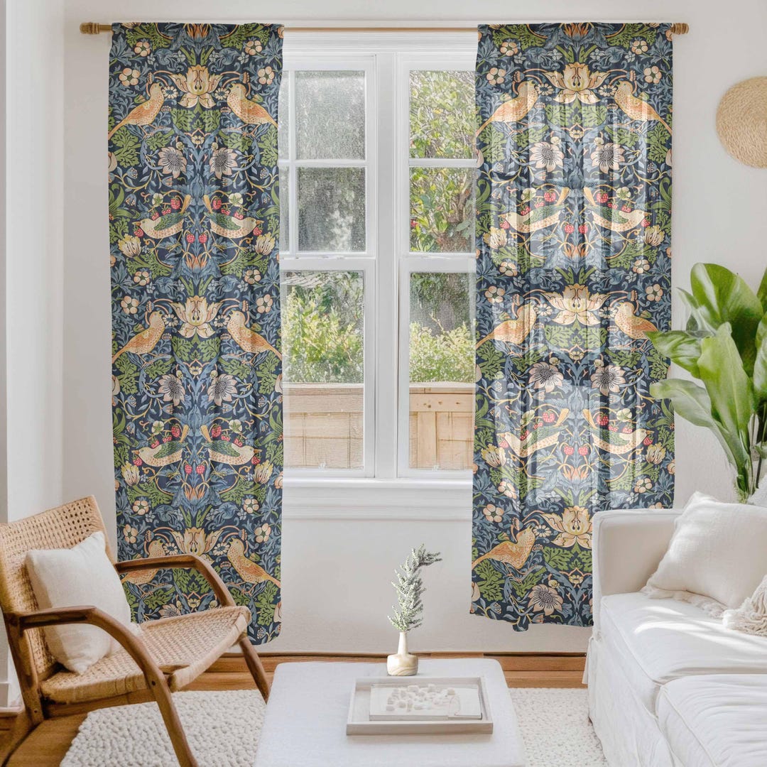 Curtains Set, William Morris, the Strawberry Thief, Linen Curtains