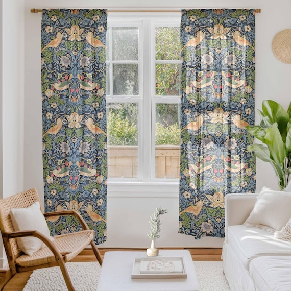 Curtains set, William Morris, The Strawberry Thief, linen curtains, 100% linen, window curtains, linen curtains, rod pocket