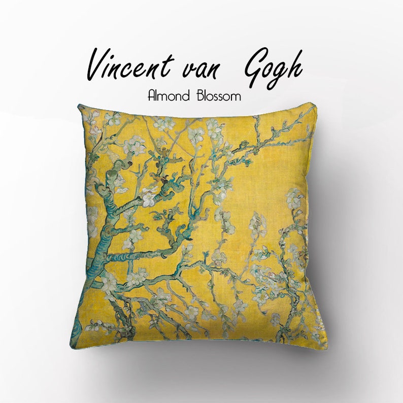 Van Gogh, Kussenhoes, amandelbloesem, gele amandelbloesem, kussen, sierkussens, sierkussen, woondecoratie, vintage stijl afbeelding 2