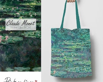 Claude Monet, tote bag, linen bag, water lilies, art print, birthday gift, shoulder bag, printed bag