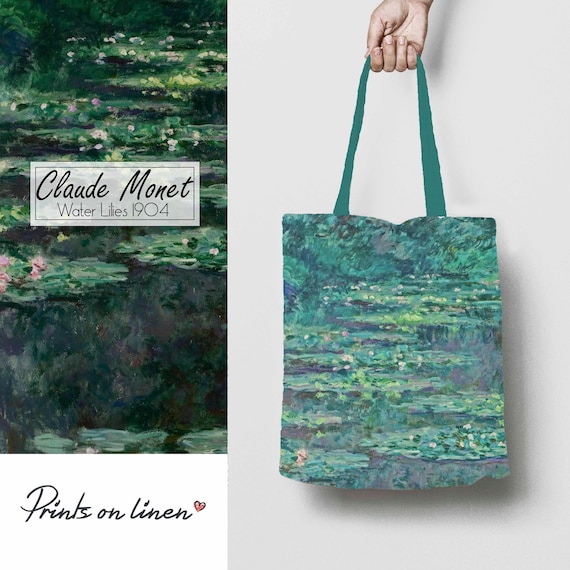 Claude Monet, tote bag, linen bag, water lilies, art print, birthday gift, shoulder bag, printed bag