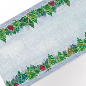 Camino de mesa, Cabaña del Guardabosques, decoración navideña, tamaño personalizado, regalo de Navidad, centro de mesa, decoración festiva, estampado navideño, 100% lino