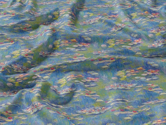 Linen fabric, Claude Monet, Water Lilies, Fabric by yard, Fabric by meters, 100% linen, Fabric wholesale, Crafting fabric