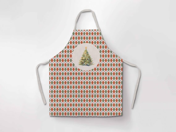 Christmas apron, Retro Holiday, holiday apron, Christmas home decor, custom apron, apron gift, Winter apron, 100% linen