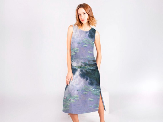 Linen dress, Claude Monet, Water Lilies 1907, linen midi dress, linen summer dress, linen clothing, sleeveless dress