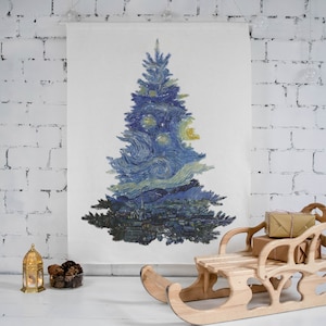 Tapestry, Christmas tree, Vincent van Gogh, tree decor,  100% linen fabric, Christmas decor, holiday decor, Christmas tree, Van Gogh
