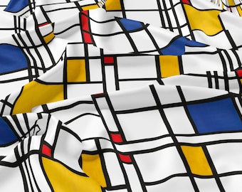 Piet Mondrian Linen Fabric, Geometric Art Pattern, By The Yard