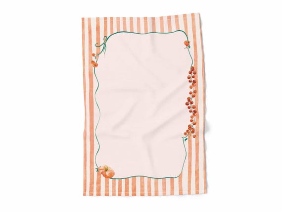 Tomato Stripes Linen Towel – Rustic Farmhouse Kitchen Decor, Summer Kitchen Textiles