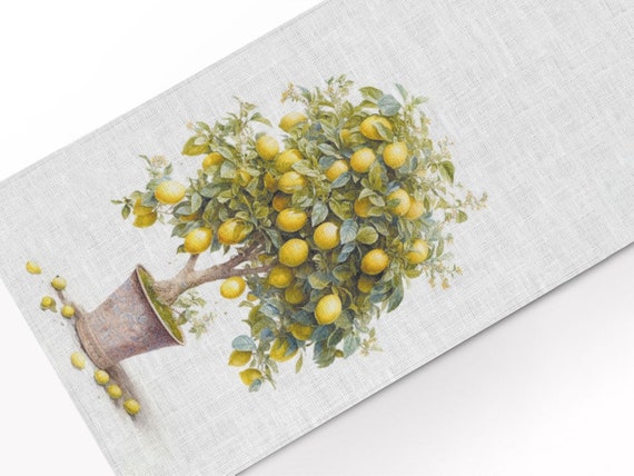 Table runner, Lemon Tree in Pot, Vintage table runner, 100% linen, linen table runner, custom length table runner,